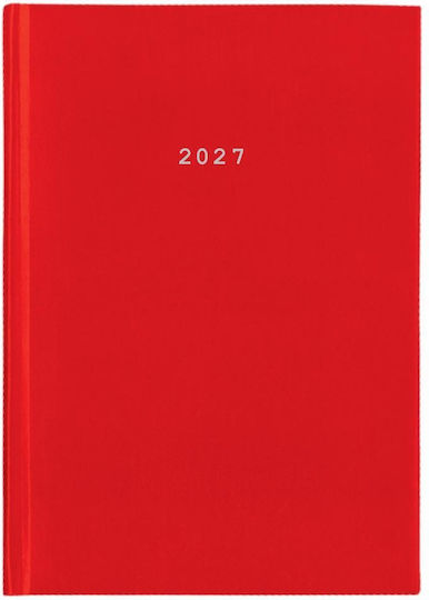 Next Ημερήσια Ατζέντα Basic 2027 Κόκκινη Δερμάτινη 12x17εκ.