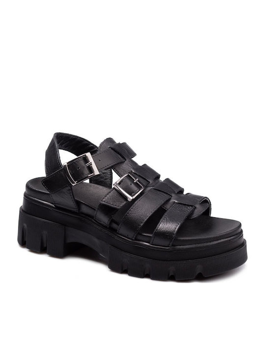 Leather Women's Flat Sandals Black