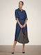 Summer Midi Shirt Dress Denim Blue