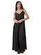 Sommer Maxi Wickel Damenkleid Satin Schwarz