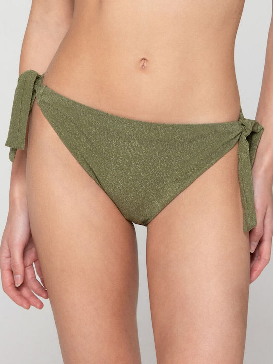 Luna Bikini Slip with Laces Khaki