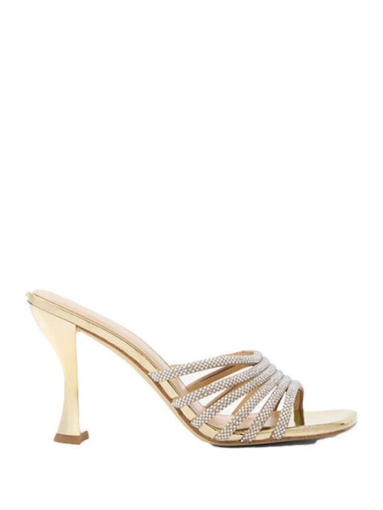 Leather Sandals with Strass Gold