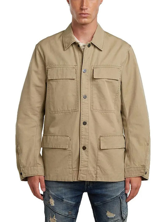 Pocket Langärmeliges Baumwoll-Overshirt in Normale Passform Beige
