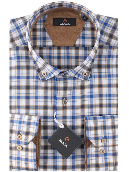 Long Sleeve Shirt Regular Fit Checked Sky Blue