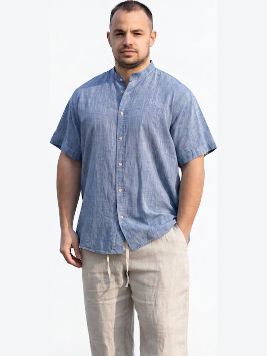 Parasiris Short Sleeve Linen Shirt In Regular Fit Denim Blue