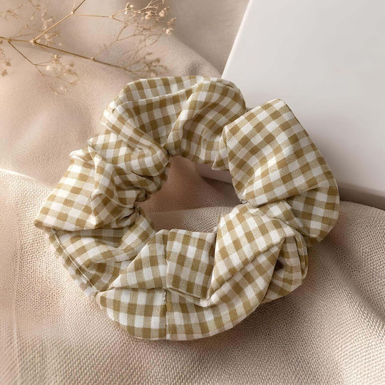 Classic Scrunchie Cotton Vichy Vintage Light Brown Hair