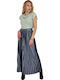 Pleated High Waist Maxi Skirt Blue