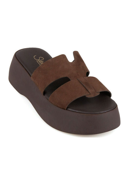 Silia D Кожени Дамски Сандали Flatforms Кафяви
