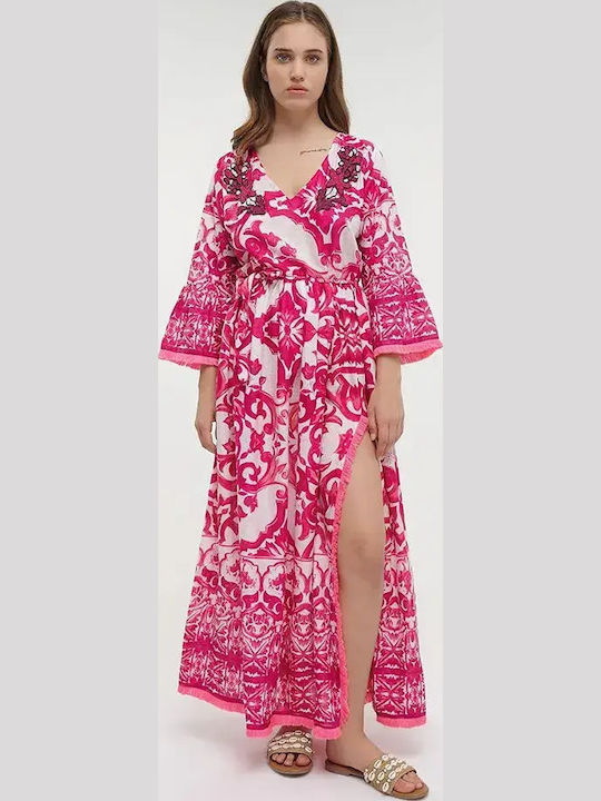 Sommer Maxi Hemdkleid Fuchsie