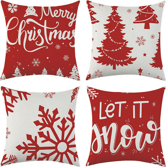 Linen Christmas Pillow Covers Set 4 Pieces 45x45 Cm Decorative