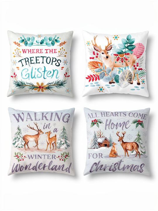 Set 4 Christmas Pillow Covers 50 X 50 Cm