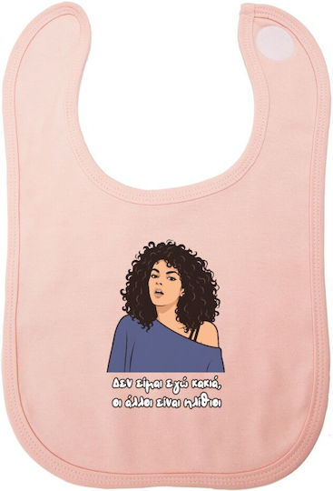 Koupakoupa I Am Not Bad Fabric Baby Bib with Hoop & Loop Fastener Pink