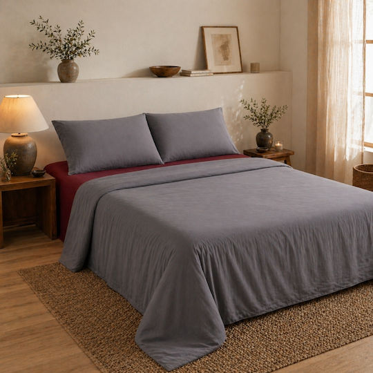 Oxford Home Σετ Υπέρδιπλο 4τμχ 240x260εκ. Γκρι Μπορντό