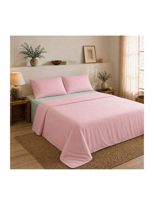 Oxford Home Σετ Σεντόνια Υπέρδιπλα 240x260εκ. Ροζ Μέντα (4τμχ)