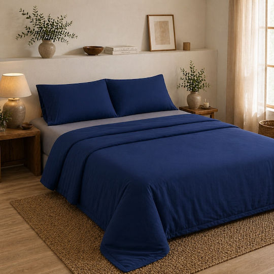 Oxford Home Σετ Υπέρδιπλο 4τμχ 240x260εκ. Μπλε Γκρι