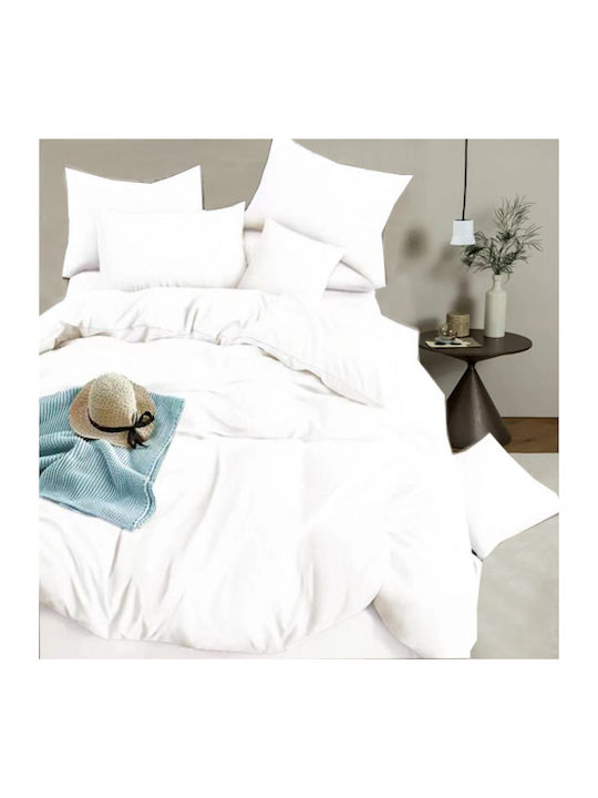 SpitiBazaar Super-Double Bed Sheets Set With Rubber Hugger 160x240cm White 3 Pieces