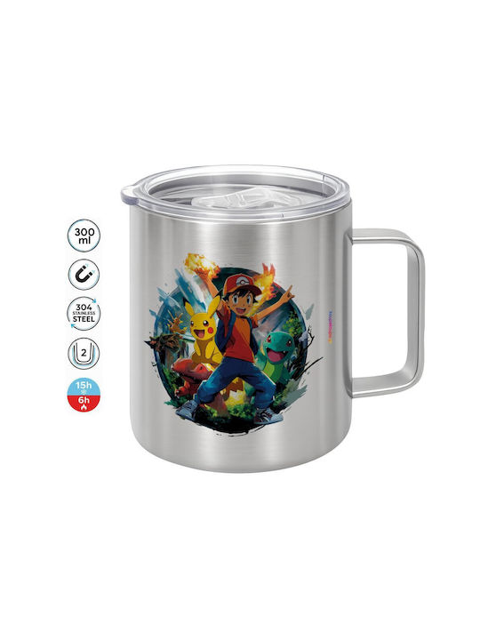 Koupakoupa Ash Ketchum & Pikachu Metallic Mug with Lid Gray 300ml