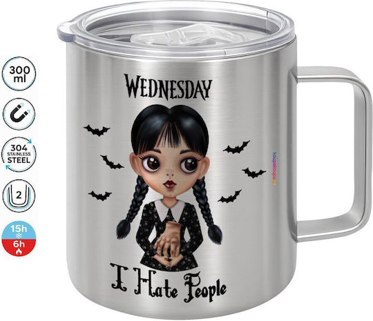 Koupakoupa Wednesday Adams Κούπα Μεταλλική με Καπάκι Καφέ 300ml