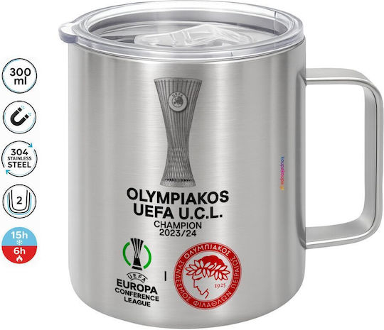 Koupakoupa Olympiacos Winner Uefa Europa Conference League Champion 2023/24 Mug Metallic With Lid Red 300ml KP 24710 Metal Mug Big