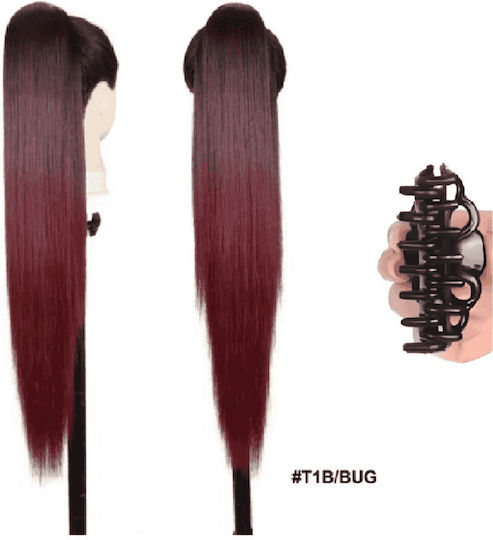 Ponytail Synthetic Hair Kanekalon High Quality Clamper Straight Burgundy Red # T1b/bug 71cm