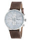 3Guys Men's Chronograph Battery Watch with Brown Leather Strap