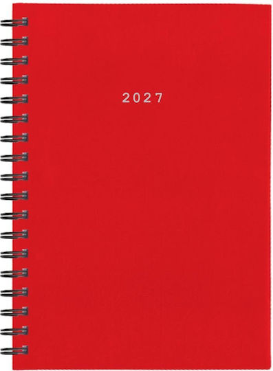 Next Grundlegender Tägliche Tagesordnung 2027 Rote Leder Spirale 12x17cm