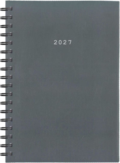 Next Ημερήσια Ατζέντα Basic 2027 Γκρι Δερμάτινη Σπιράλ 12x17εκ.