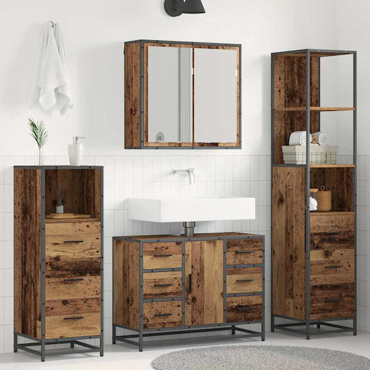 vidaXL Vanity Unit Without Sink With Mirror & Column M80xD33xH60cm Old Wood
