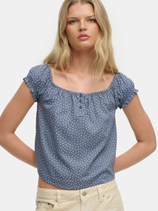 Superdry Button' Γυναικεία Μπλούζα Αμάνικη Μπλε