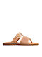 Leather Women's Flat Sandals Brown