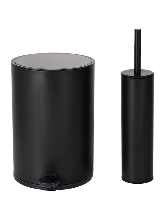 Sidirela E-4732 Metallic Bathroom Brush and Bin Set Soft Close 6L Black