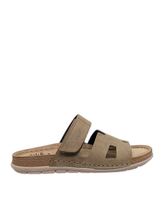 Leder Damen Anatomisch Beigen Flache Sandalen