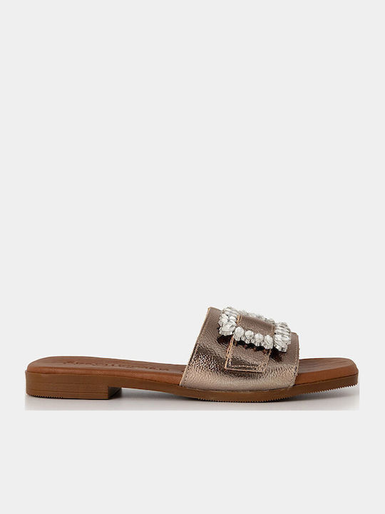 Leder Flache Sandalen Für Damen Rosa Gold