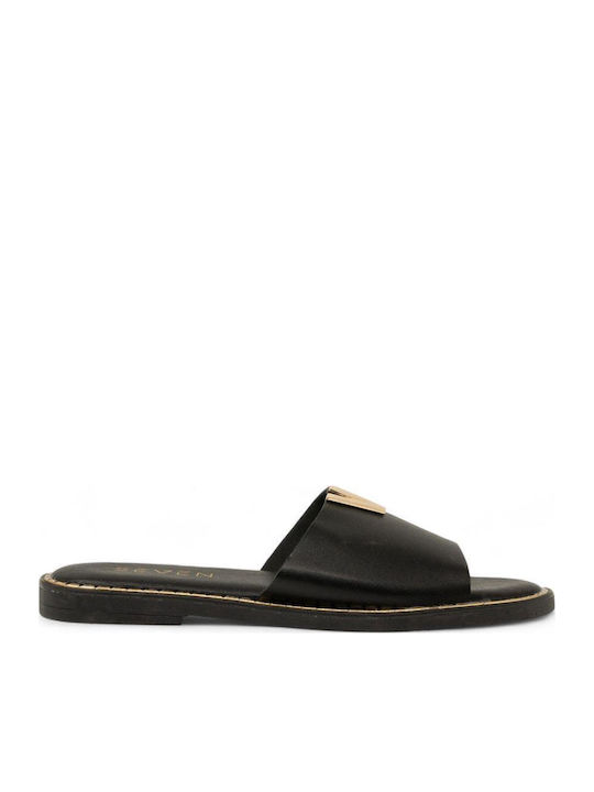 Seven Damen Flache Sandalen Schwarz