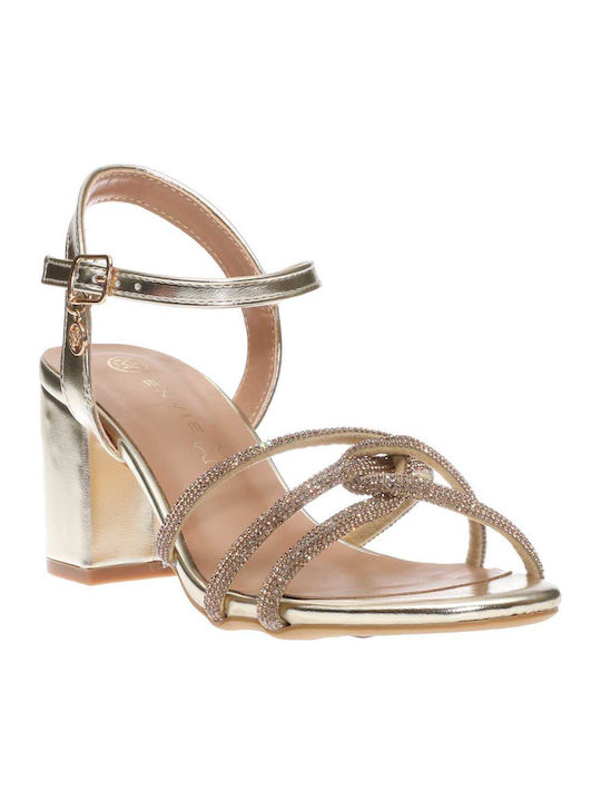 Envie Shoes Damen Sandalen mit Strass Gold Leder
