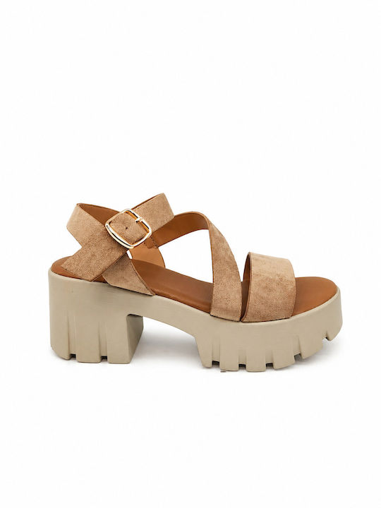 Suede Damen Sandalen Anatomisch Beige