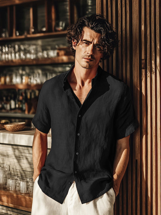 Forex Short Sleeve Linen Shirt Black