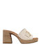 Leather Mules With High Heel In Beige Colour
