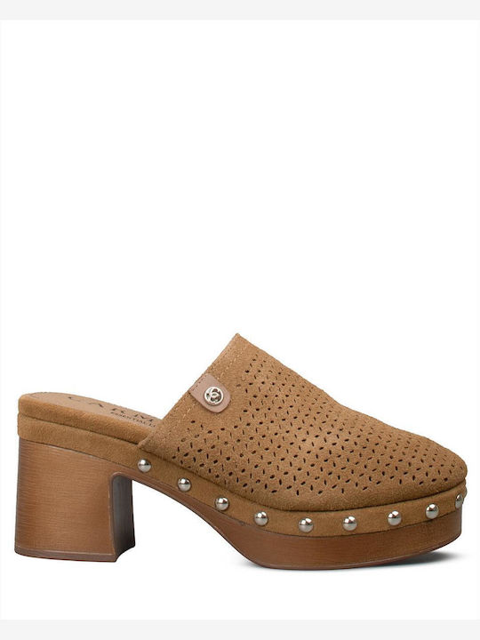 Carmela Footwear Mules with Heel in Brown Colour