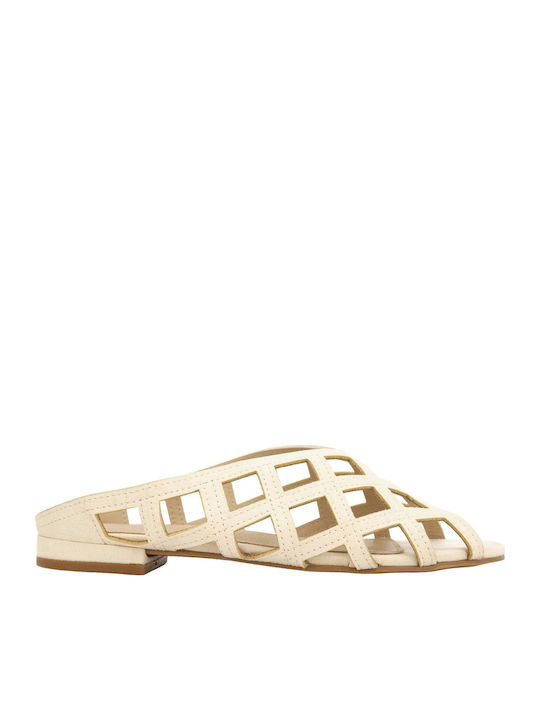 Flat Suede Mules in Beige Colour