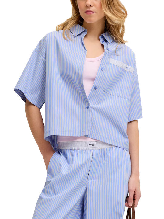 Short Sleeve Women's Shirt White-Blue