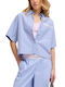 Short Sleeve Women's Shirt White-Blue