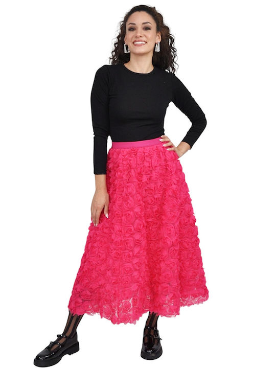 Maxi Φούστα Floral Φούξια