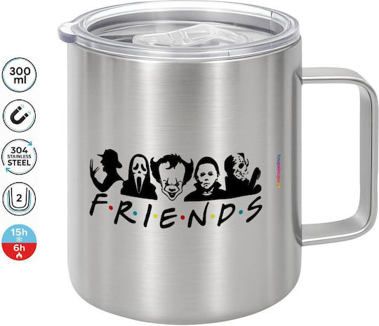 Koupakoupa Halloween Friends Metallic Mug with Lid Silver 300ml