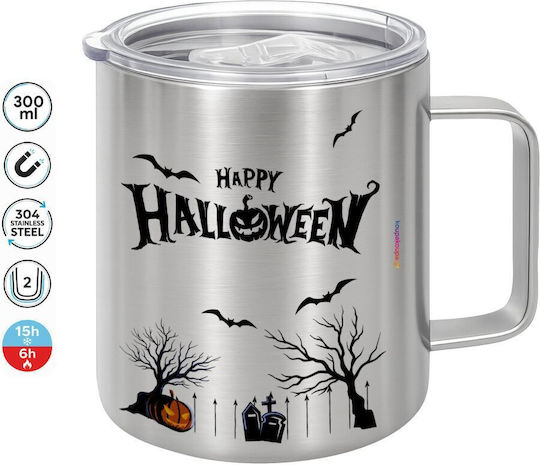 Koupakoupa Happy Halloween Cemetery Tasse Metallisch mit Deckel Silber 300ml