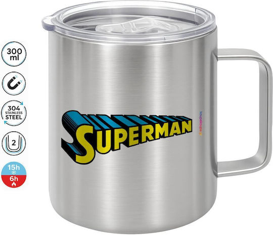 Koupakoupa Superman Vintage Κούπα Μεταλλική με Καπάκι Ασημί 300ml