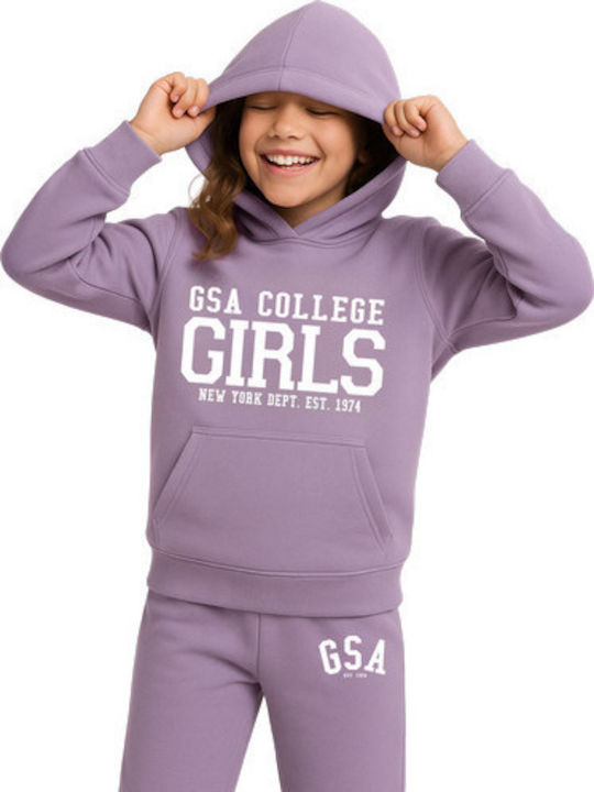 Fleece Επένδυση Παιδικό Φούτερ με Κουκούλα Lilac