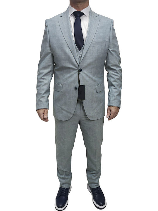 Summer Men's Suit with Vest Slim Fit Light Blue