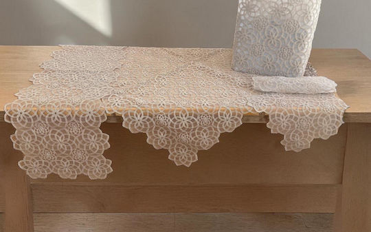 Linea Home Καρέ Σετ 5τμχ Misty με Δαντέλα Μπεζ 120x120εκ.