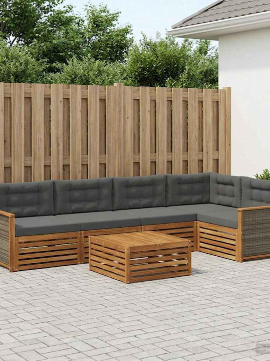 vidaXL Garden & Outdoor Furniture Set Living Room 6 Pieces Natural and Charcoal with Pillows